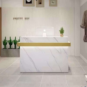 Modern Hair Saloon <b>Small</b> Front Counter White Gold Luxury Used Nail Salon Reception <b>Desk</b> for Sale - Product Image 3