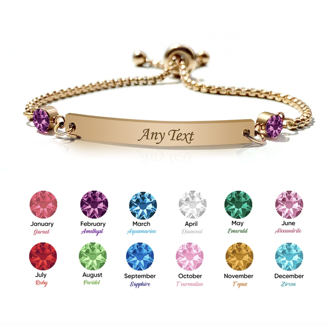 Trendy Personalized Birthstone Bracelet Engraved Bar Bracelet for Her with Any Name Custom Gift for Mum Sister Fashion Bracelets