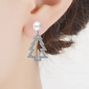 high quality cubic zirconia glass pearl bead drop christmas tree gift dangle earrings jewelry