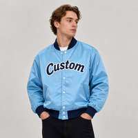 Blouson Bomber en Satin de Nylon Bleu Clair Personnalisé avec Patch Lettres Streetwear OEM Vente en Gros |   Blouson bomber pour homme