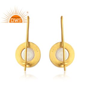 Boucles d'oreilles rondes en perles naturelles Boucles d'oreilles en argent sterling 925 plaqué or jaune pour femmes Fabricant de bijoux Collection délicate - Product Image 3