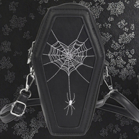 Sac bandoulière fantaisie pour fête d'Halloween, brodé araignée et squelette, avec chaînes et diamants, pochette gothique en forme de cercueil