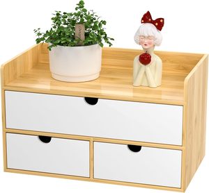 Organisateur de bureau avec tiroirs - Organisateur de bureau en bambou, <span class=keywords><strong>rangement</strong></span> pour bureau, tiroirs en bois, pas d'assemblage requis - Product Image 1