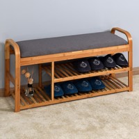 Banc à chaussures d'entrée moderne avec siège, étagère de rangement pour chaussures à 2 niveaux avec chaise