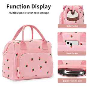 Bolsa de almuerzo de pana aislada, portátil, a la moda, a prueba de fugas, para mujer, con múltiples bolsillos y correa de hombro ajustable - Product Image 5