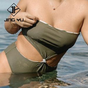 Traje de Baño de Lujo con Estampado Hawaiano, Diseño de Fabricante, Personalizado, de Nailon Reciclado, Estilo Bandeau, con Aberturas, de Una Pieza - Product Image 4