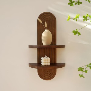 Wooden Arched Floating <b>Shelf</b> Wall Mounted Display <b>Rack</b> For Indoor Decorative Plants And Vases Retro Color - Product Image 1