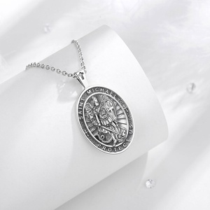 925 argent Sterling Saint Michael archange Statue pendentif collier Style Vintage ovale en forme de bijoux pour hommes femmes pour les mariages - Product Image 4