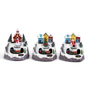 Boîte à musique <span class=keywords><strong>de</strong></span> Noël en résine lumineuse avec maison miniature rotative et mécanisme musical, ornement décoratif cadeau - Product Image 1
