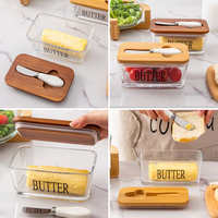 Beurrier carré en verre avec couvercle, élégant et transparent, pour comptoir, avec couteau et joint en silicone de haute qualité