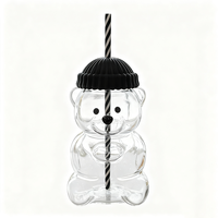 Vente flash : Tasse à café transparente en verre borosilicate de haute qualité avec couvercle et paille, motif ours en peluche mignon vert, 500 ml