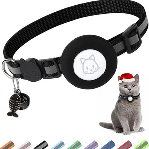 KingHon Adjustable Airtag Tracker Protective Case Cat Collars Air <b>Tag</b> Holder Anti-loss Reflective Kitten Collar Belt With Bell - Product Image 2