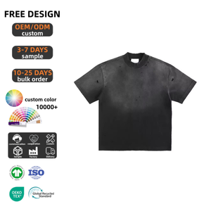 T-shirt 100% in cotone lavata con acido lavorata a maglia a girocollo oversize abiti da <span class=keywords><strong>Streetwear</strong></span> per <span class=keywords><strong>uomo</strong></span> - Product Image 2