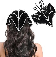 2025 Halloween cheveux accessoires crâne motif main attaché arc tricoté noir toile d'araignée broderie Crochet Triangle sangle foulard