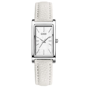 Nouvelle montre à quartz à bracelet en cuir pour femmes Ankela rouge style moderne du milieu du siècle simple rectangulaire rétro couleur or - Product Image 5