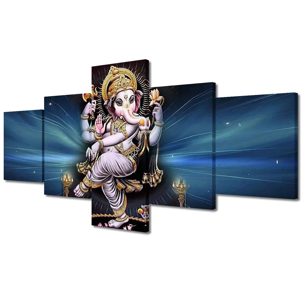 Ganesha Leinwand Wand kunst für Wohnzimmer 5 Stück Gemälde Hindu Gott Bilder Moderne Kunstwerke Wohnkultur Religiöser Glaube Poster