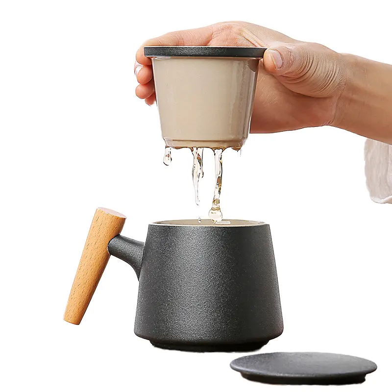 Supert Logo personalizzato viaggio portatile in ceramica infusore Tea tazza con coperchio e manico in legno