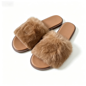 Lounge Women Coffee Brown Shearling Faux Fur <b>Slippers</b> Twisted Band Flexible Sole Office Use Mixed Sizes Best Seller Working Ladi - Product Image 3