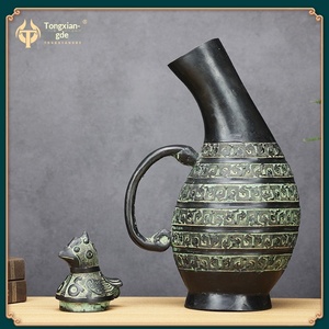 Jingciren Boutique - Adornos de bronce antiguo, olla de bronce plana con tapa de pájaro del período de los Estados Combatientes (principios de la primavera y finales del otoño) - Product Image 3
