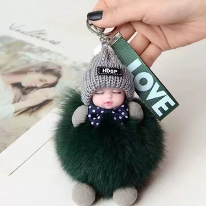 Ngủ Bé Búp Bê Mặt Dây Chuyền Lông Bóng Keychain Phụ Kiện Tự Làm Lông Điện Thoại Di Động Xe Trang Trí Quà Tặng Túi Ba Lô Keyring - Product Image 1