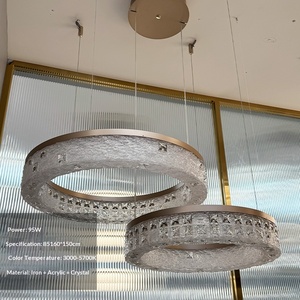 Lustre LED rond en fer et cristal de la série NVC Moon Ring, style moderne et luxueux, pour salon et entrée, lampe haut de gamme - Product Image 4
