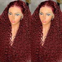 Perruques de cheveux humains bouclés ondulés profonds bordeaux 99J avec dentelle frontale 13x4 transparente HD