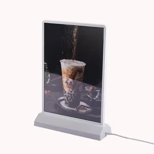 Moins cher café boutique Rechargeable sans fil lumière led boîte en alliage d'aluminium cadre publicité enseigne papier pvc longue durée de vie