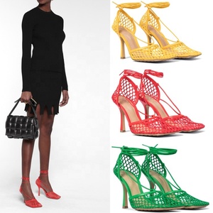 Chaussures à talons hauts pour femmes, style occidental, en maille respirante, à lacets, bout pointu, mode été 2021, sandales habillées - Product Image 3