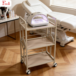 Chariot de beauté beige clair pour salon de beauté W-x209 à 3 niveaux avec garde-corps 360 °   Roues universelles pour salon - Product Image 5