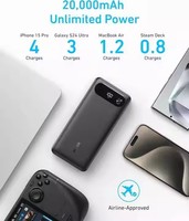 Batterie externe Anker 20 000 mAh avec câble USB-C intégré, chargeur portable 87 W max, charge rapide, 2 sorties USB-C, 1 sortie USB-A