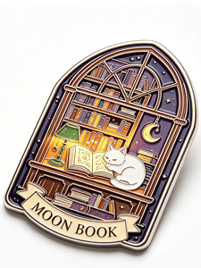 Pin de solapa metálico personalizado con esmalte, diseño de gato, libro y ventana, emblema gótico de biblioteca, regalo coleccionable - Product Image 4