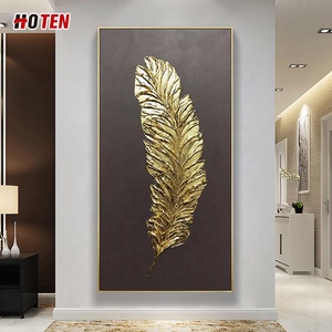 Dipinto a mano Golden Dream piuma astratta paesaggio pittura a olio decorazione per la casa tela opera <span class=keywords><strong>d</strong></span>'arte dell'artista - Product Image 2