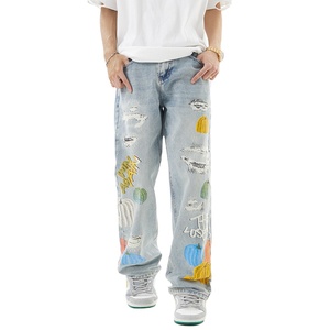 <span class=keywords><strong>Bufa</strong></span> Haute Qualité Mode Hommes Lavage Designer Coupe Ample Denim Jambe Sauvage Pantalon Jeans pour Hommes Nouvelle Mode Ragged Jeans pour Hommes - Product Image 1