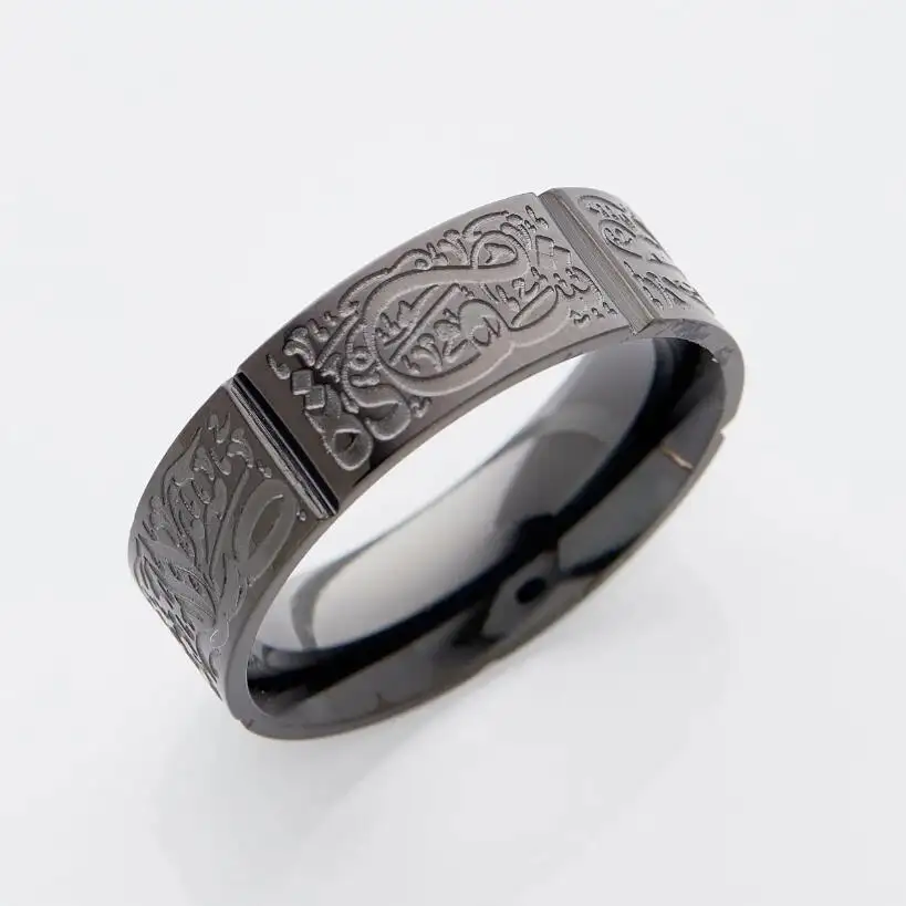 Cincin inspirasi perhiasan trendi Titanium lima pilar cincin baja Muslim agama Islam kata halal Pria Wanita antik dewa Arab cincin