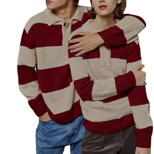 Suéter de gola alta listrado unissex de alta qualidade fashion polo de malha para homens para a temporada de outono