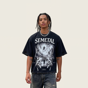 Camiseta de Marca Privada, 300GSM, Algodón Grueso, Lavado Desgastado, Hombros Caídos, Corte Cuadrado, Camiseta Gráfica Corta para Hombre - Product Image 1