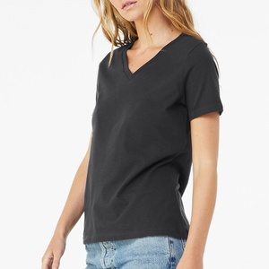 Camiseta en blanco <span class=keywords><strong>de</strong></span> algodón orgánico personalizada, camiseta antibolitas para <span class=keywords><strong>mujer</strong></span>, Camiseta básica con cuello en V para <span class=keywords><strong>mujer</strong></span> - Product Image 2