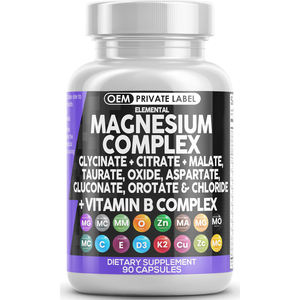 Oem Volwassen Supplement Magnesium Complex Capsule Met Glycinaat Citraat Malaat Oxide Tauraat Aspartaat Orotaat Zink & Koper - Product Image 1