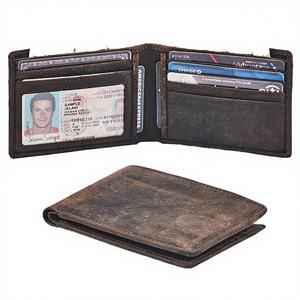 HAISHAN Genuine Leather Men's Bifold <b>Wallet</b> <b>RFID</b> <b>Blocking</b> Slim Minimalist Front Pocket Short Stylish Crazy Horse Open Closure - Product Image 3