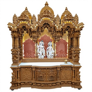 Compre un templo de madera Sagwan tallado a mano para el hogar, un gran templo de madera de teca, fabricante de templos de madera maciza tallados a mano, Pooja Ghar. - Product Image 2