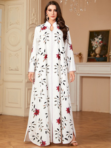 Eid speciale Abaya musulmano lungo abbigliamento islamico modesto stampato a fiori per le occasioni Festive di Dubai sauditi - Product Image 3