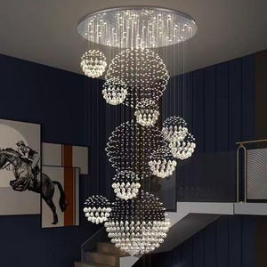 Lampadario Moderno di Lusso a Spirale Lunga con Gocce di Cristallo, Lampada a Sospensione con Sfere di Cristallo K9 per Villa, Scale, Ingresso, Hotel - Product Image 6