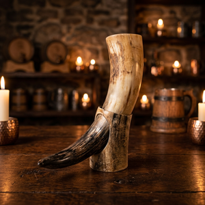 Corne à boire en corne de bœuf polie Viking - Écologique, réutilisable, légère, compatible lave-vaisselle, pour fêtes d'anniversaire, vin, bière B.S. - Product Image 1