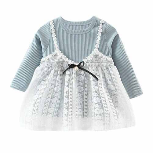 Qingli OEM Custom Factory Spring and Autumn Girls' Korean Style Casual Dress Long Sleeve Knitted Cotton Children's Skirt