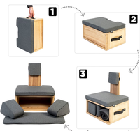 Chaise de méditation avec support de posture et dossier, banc de yoga en bois avec coussin d'assise, boîte de rangement, chaise de méditation portable en bois
