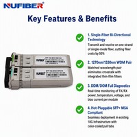Module émetteur-récepteur SFP+ 10G BIDI BX20 20km 1270/1330nm Simplex LC SMF DDM de qualité industrielle pour réseau d'entreprise