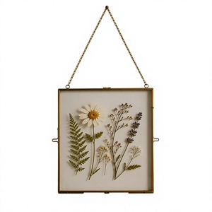 Gold Metal Square Frame With <b>Pressed</b> <b>Flowers</b> Vertical Decorative Art - Product Image 1
