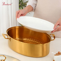Marmite à vapeur pour huîtres, plateau de cuisson vapeur ovale en acier inoxydable 18/10, pour poisson et aliments