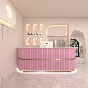 Custom Logo Cashier Front <b>Desk</b> Oval Reception <b>Desk</b> Hot Pink Salon Furniture <b>Simple</b> Clothing Store Reception <b>Desk</b> - Product Image 2