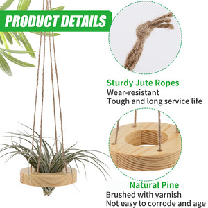 Étagère <span class=keywords><strong>en</strong></span> <span class=keywords><strong>bois</strong></span> 6 pièces support de <span class=keywords><strong>plante</strong></span> d'air <span class=keywords><strong>en</strong></span> <span class=keywords><strong>bois</strong></span> suspendu-3.1 "cintre de <span class=keywords><strong>plante</strong></span> d'air <span class=keywords><strong>en</strong></span> <span class=keywords><strong>bois</strong></span> de pin rond avec des cordes de jute support de <span class=keywords><strong>plante</strong></span> d'air - Product Image 2